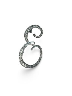 Brooch Letter E, NIP, outlined in rhinestones on silver tone base
